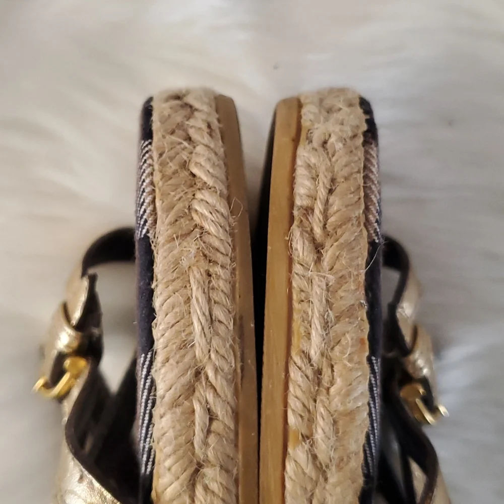 Burberry Women Espadrilles Sandals Size 40 Gold Logo Stripe